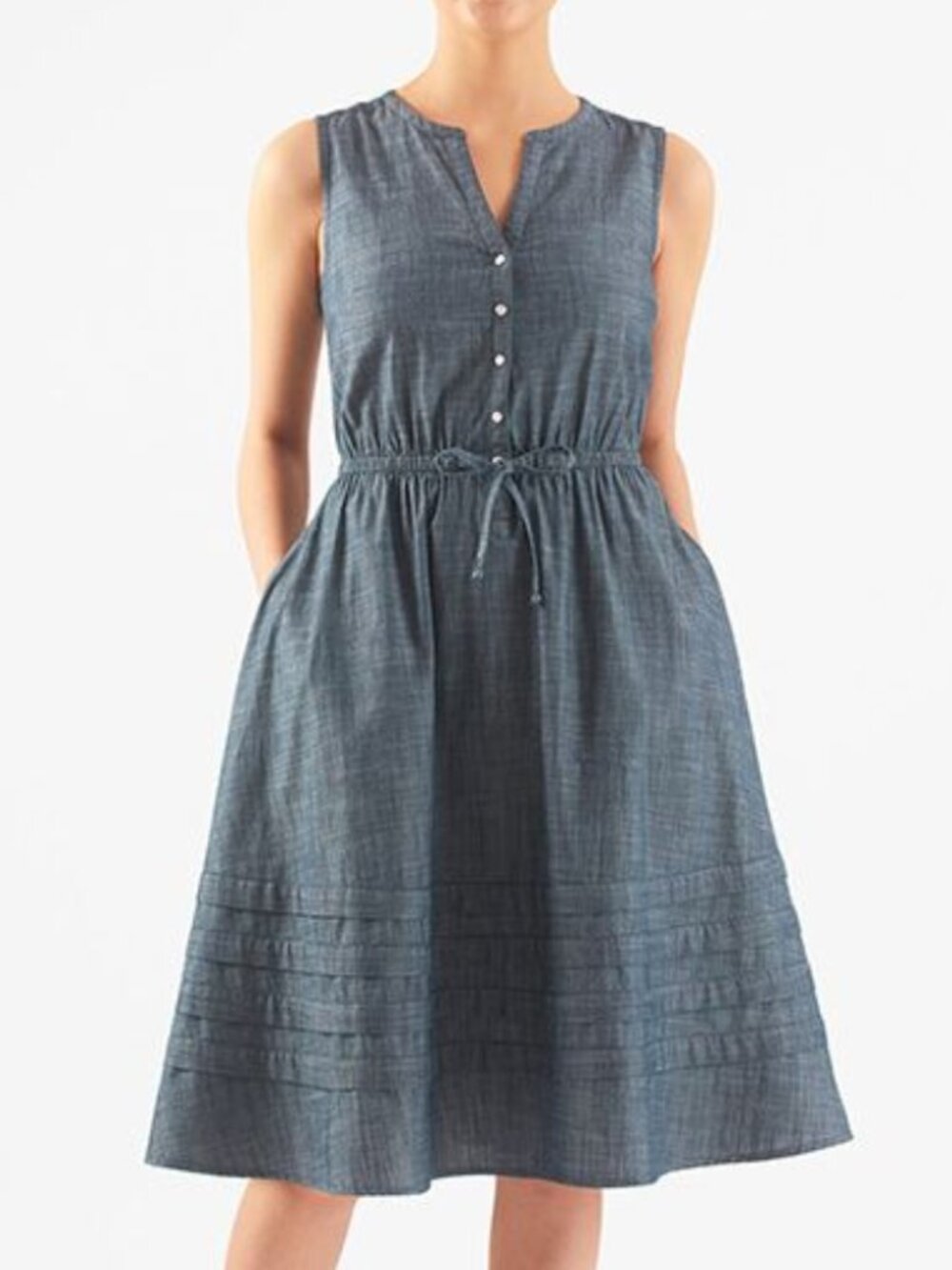 eshakti Elastic Waist Chambray Dress